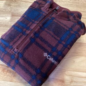 Mens Columbia Pine Ridge Burgundy/Navy Plaid‎ Fleece 1/4 Zip Pullover Medium